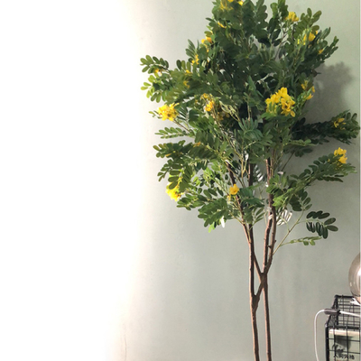 Indoor Potted Plant Artificial Cassia Flowering Tree For Ornament