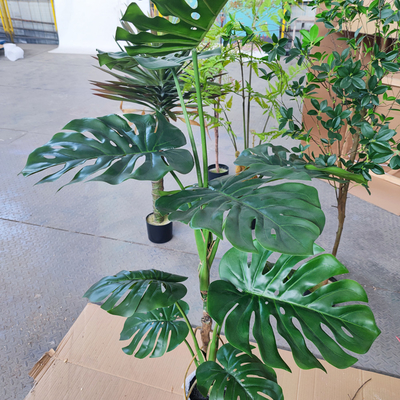 Plastic Artificial Potted Floor Plants Golden Monstera Tree Table Centerpiece Decoration