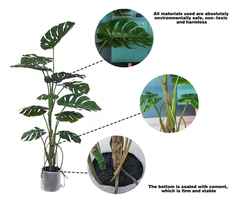 Plastic Artificial Potted Floor Plants Golden Monstera Tree Table Centerpiece Decoration