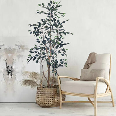 Indoor/Outdoor UV Protected Artificial Plants Banyan Tree High-Fidelity PE Decorative Art High-Low Leaves for Easter Home Decor