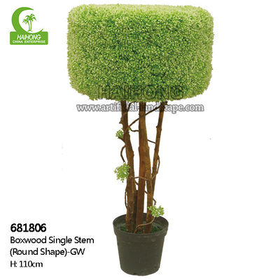 Wiind Resistance 110cm Artificial Boxwood Tree , Fake Topiary Plants Round Shape